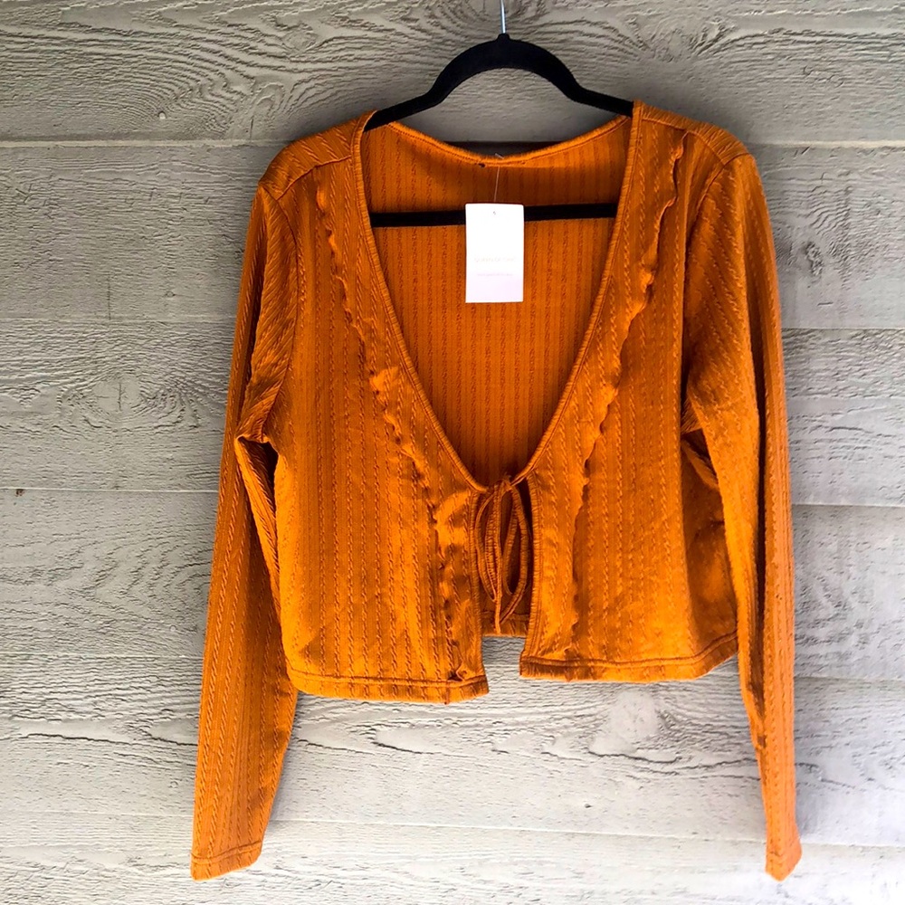 Orange Long Sleeve Tie-Front Top